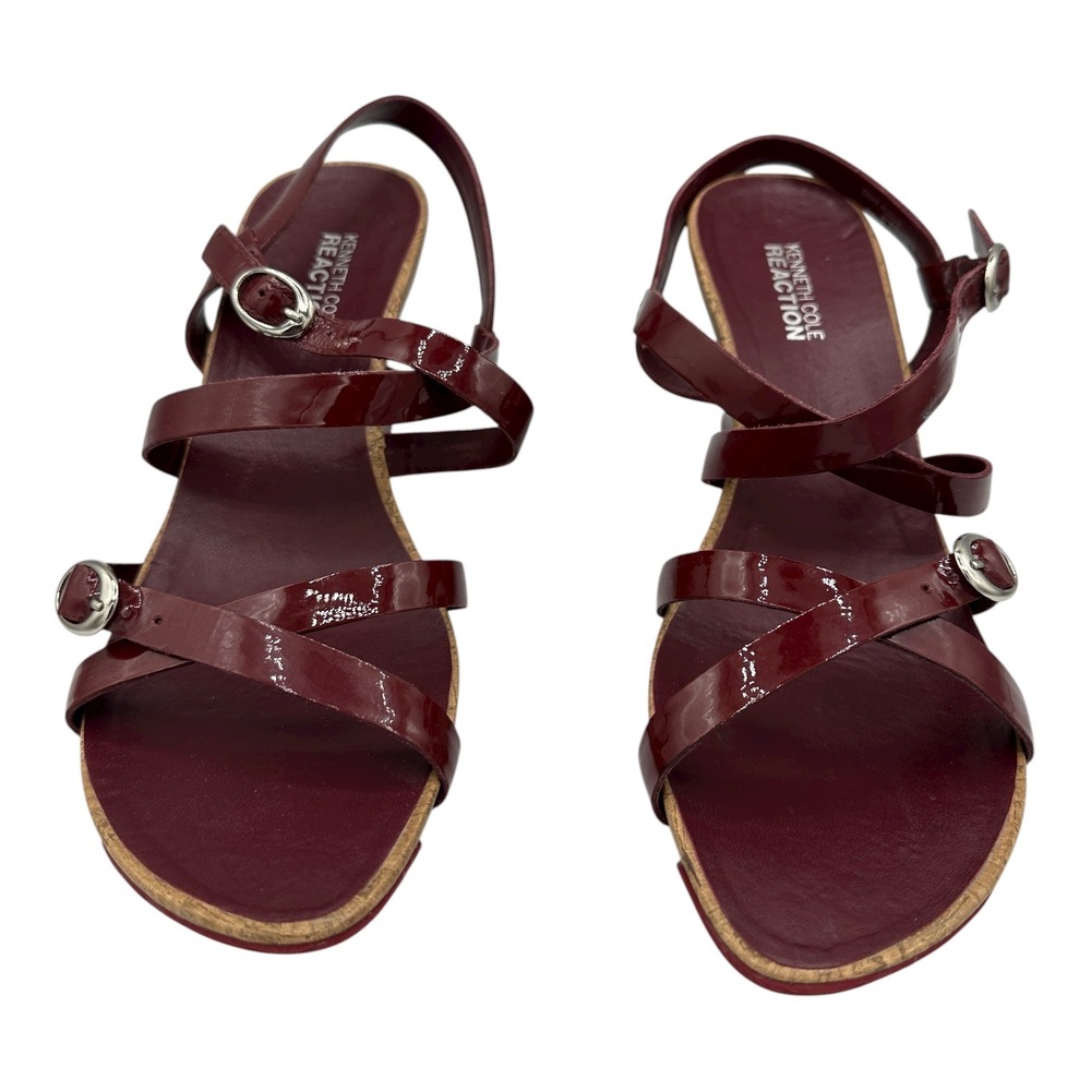 Kenneth Cole Reaction Burgundy Patent Leather Wedge Sandals Women's Size 8